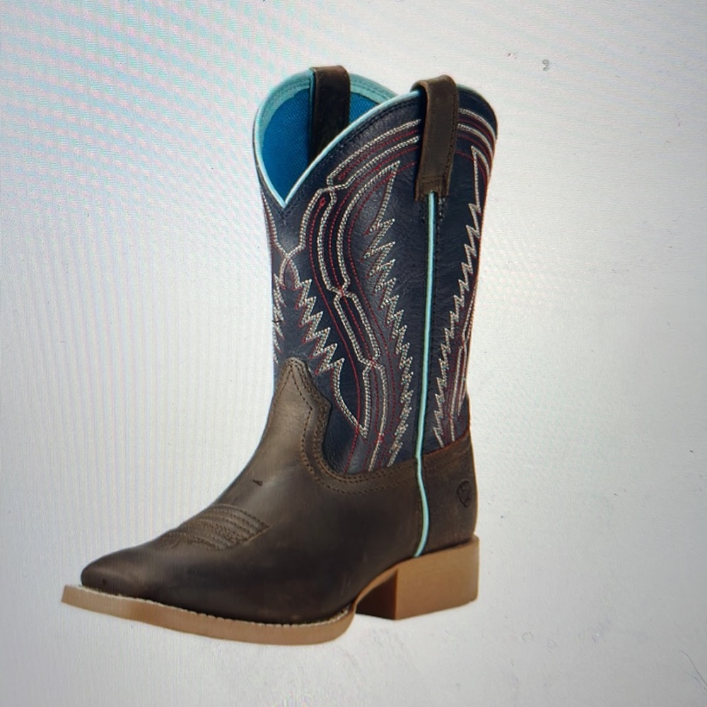 Ariat kids Chute Boss distressed brown/old blue Cowboy Boots size 5